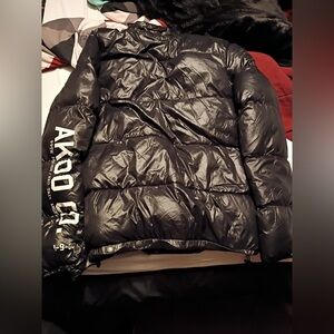 Akoo Black Puffer Jacket with White Graphics